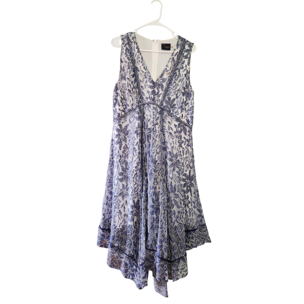 Taylor Blue and White Asymmetrical High-Low Sundress
